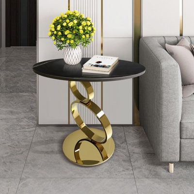Luxury Sofa Side Table Metal Base UV Top With Chrome Finish | MTC-