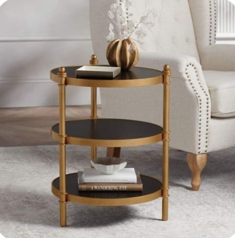 Gold Metal End Table, 3 Tier Circle Side Table | MST-0228