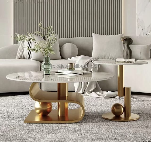 Luxury Pedestal Coffee Table with Slate Table Set | 0441