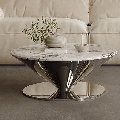 Stainless Steel Coffee Table With Chrome Finish Mdf Top | 0407