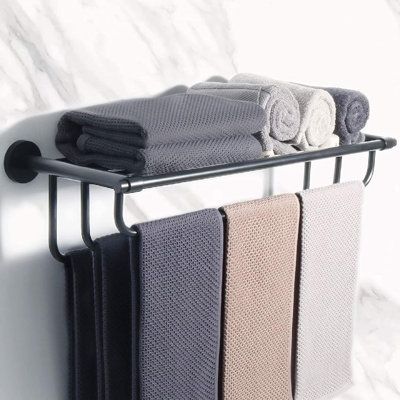 kingzone Bathroom Lavatory Towel Rack Towel Shelf w/ 3 Towel Bars Wall Matel Mount Holder | MSM-0112